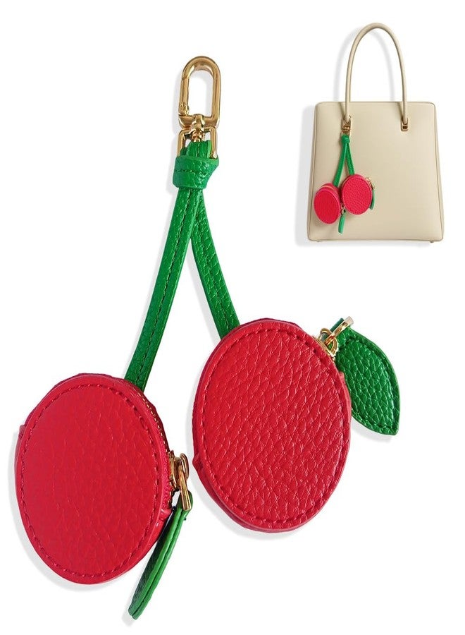 TNDCKP Culuxera Cherry Coin Purse Keychain - Mini Cute Fruit Bag Charm for Bag and Handbag Decor | Aesthetic Small PU Leather Travel Jewelry Pouch for Women and Girls(Red Cherry) - Image 1